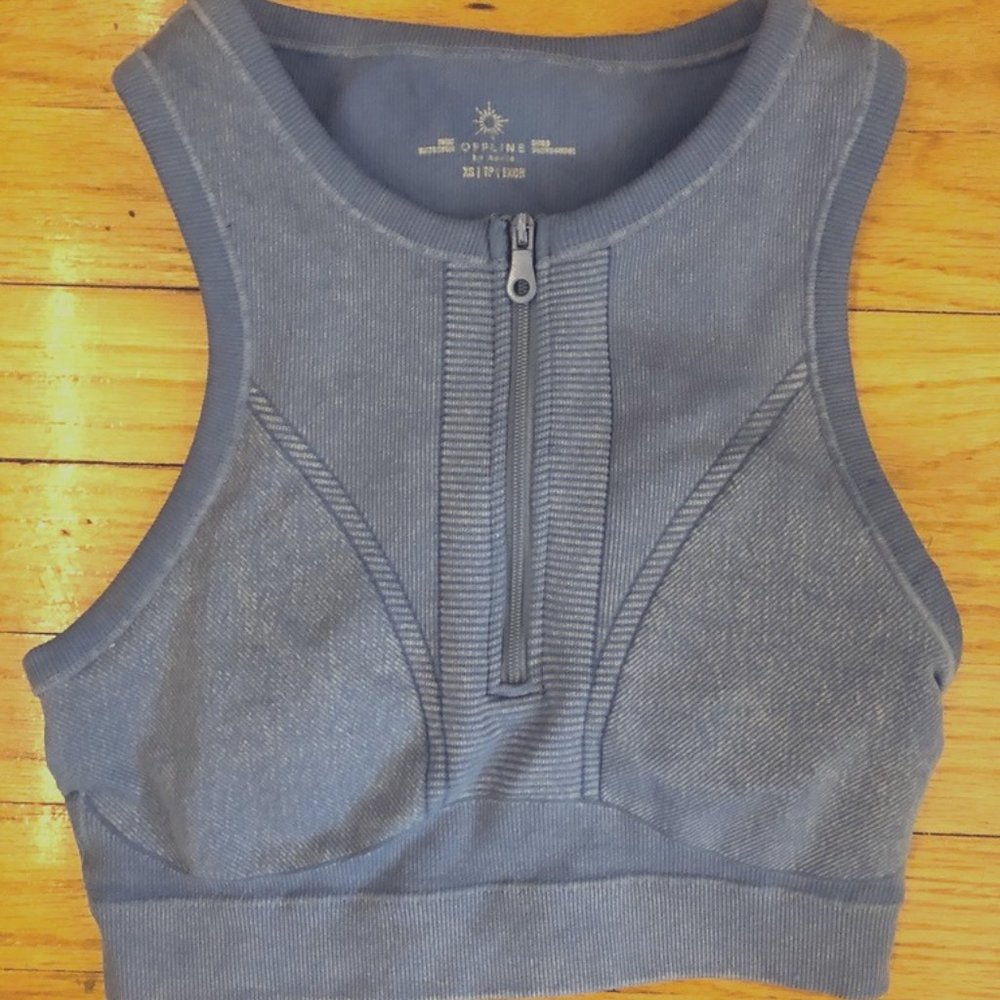 Aerie Offline Seamless Zip Front Sports Bra XS GUC Blue